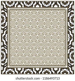 Design for square fashion print. For pocket, shawl, textile, bandanna. Geometric floral pattern. Vector illustration