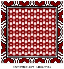 Design for square fashion print. For pocket, shawl, textile, bandanna. Geometric floral pattern. Vector illustration