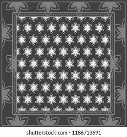 Design for square fashion print. For pocket, shawl, textile, bandanna. Geometric floral pattern. Vector illustration