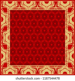 Design for square fashion print. For pocket, shawl, textile, bandanna. Geometric floral pattern. Vector illustration