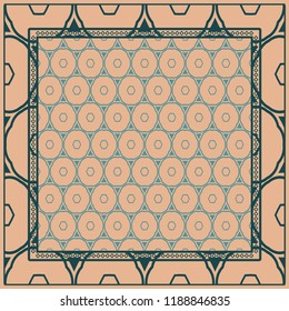 Design for square fashion print. For pocket, shawl, textile, bandanna. Geometric floral pattern. Vector illustration