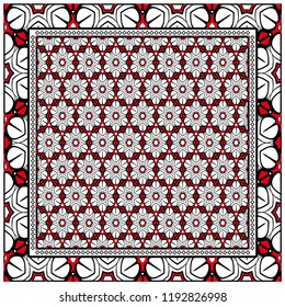 Design for square fashion print. For pocket, shawl, textile, bandanna. Geometric floral pattern. Vector illustration