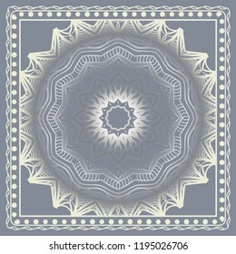 Design for square fashion print. For pocket, shawl, textile, bandanna. Geometric floral pattern. Vector illustration
