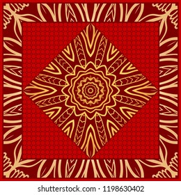 Design for square fashion print. For pocket, shawl, textile, bandanna. Mandala floral pattern. Vector illustration