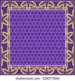Design for square fashion print. For pocket, shawl, textile, bandanna. Geometric floral pattern. Vector illustration
