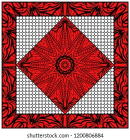Design for square fashion print. For pocket, shawl, textile, bandanna. Geometric floral pattern. Vector illustration