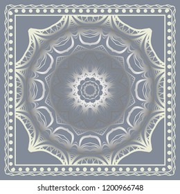 Design for square fashion print. For pocket, shawl, textile, bandanna. Geometric floral pattern. Vector illustration