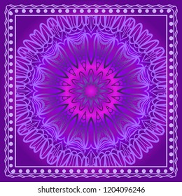 Design for square fashion print. For pocket, shawl, textile, bandanna. Geometric floral pattern. Vector illustration