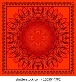 Design for square fashion print. For pocket, shawl, textile, bandanna. Geometric floral pattern. Vector illustration