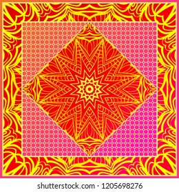 Design for square fashion print. For pocket, shawl, textile, bandanna. Geometric floral pattern. Vector illustration