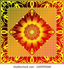 Design for square fashion print. For pocket, shawl, textile, bandanna. Geometric floral pattern. Vector illustration