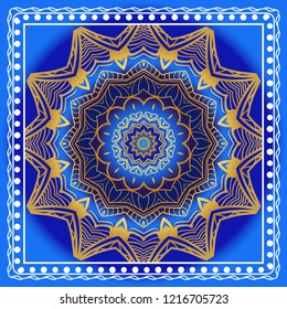 Design for square fashion print. For pocket, shawl, textile, bandanna. Geometric floral pattern. Vector illustration