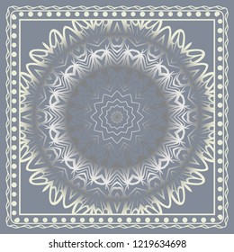 Design for square fashion print. For pocket, shawl, textile, bandanna. Mandala floral pattern. Vector illustration
