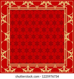 Design for square fashion print. For pocket, shawl, textile, bandanna. Geometric floral pattern. Vector illustration