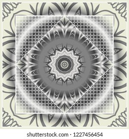 Design for square fashion print. For pocket, shawl, textile, bandanna. Mandala floral pattern. Vector illustration