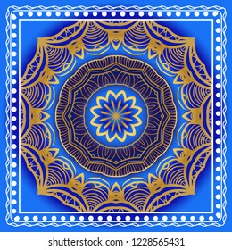 Design for square fashion print. For pocket, shawl, textile, bandanna. Geometric floral pattern. Vector illustration