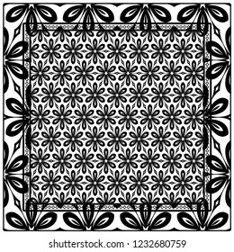 Design for square fashion print. For pocket, shawl, textile, bandanna. Geometric floral pattern. Vector illustration