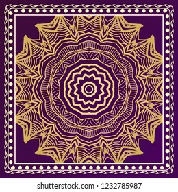 Design for square fashion print. For pocket, shawl, textile, bandanna. Geometric floral pattern. Vector illustration
