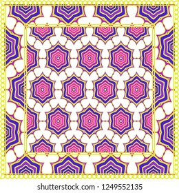 Design For Square Fashion Print. For Pocket, Shawl, Textile, Bandanna. Mandala Floral Pattern. Vector Illustration