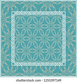 Design for square fashion print. For pocket, shawl, textile, bandanna. Geometric floral pattern. Vector illustration.