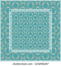 Design for square fashion print. For pocket, shawl, textile, bandanna. Geometric floral pattern. Vector illustration.