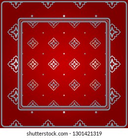 Design For Square Fashion Print. For Pocket, Shawl, Textile, Bandanna. Geometric Pattern. Vector Illustration. Red silver color.