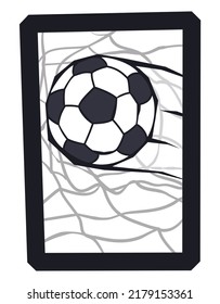 Design with square frame, net and a soccer ball entering in a goal.