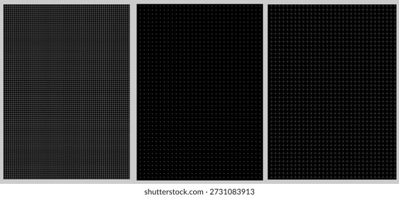 Design de papel de gráfico quadrado, folha de matemática da escola, folha de papel de grade, padrão de caderno, papel de gráfico arquitetônico vetor plano. Conjunto de fundo de grade quadrada com linhas e pontos com espaço vazio no fundo cinza escuro. 