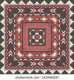 Design for square pocket, shawl, textile, scarf, pillow. Colorful hand drawing floral pattern.