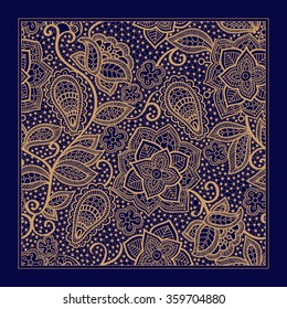 Design for square pocket, shawl, textile. Lace floral pattern
