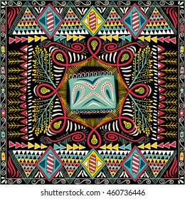 Design for square pocket, shawl, textile. Colorful abstract pattern