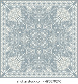 Design for square pocket, shawl, textile. Paisley floral pattern. Colorful paisley ornament