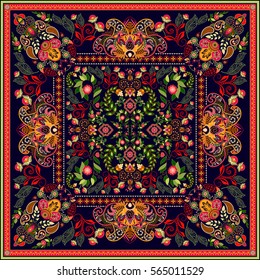 Design for square pocket, shawl, textile. Paisley floral pattern. Vector background