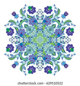 Design for square pocket, shawl, textile, pillow. Paisley floral pattern. Colorful paisley ornament