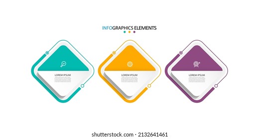design square Timeline infographic. Business presentation, information brochure, banner, workflow layout template. 3 steps, option or levels line infographic with label.Vector illustration. Eps10
