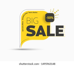 Design of square vector banner with rounded corners on the leg for mega big sales. Yellow tag templates with special offers for purchase, strokes and elements. - Shutterstock ID 1495963148