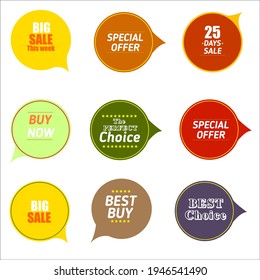 Design of square vector banner with rounded corners on the leg for mega big sales. Yellow tag templates with special offers for purchase, strokes and elements.