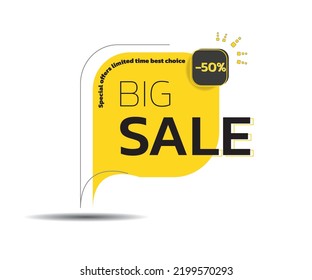 Design of square vector banner with rounded corners on the leg for mega big sales. Yellow tag templates with special offers for purchase, strokes and elements.