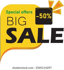 Design of square vector banner with rounded corners on the leg for mega big sales. Yellow tag templates with special offers for purchase, strokes and elements.