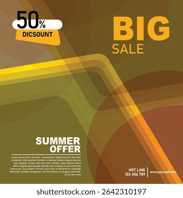 Design of square vector banner with rounded corners on the leg for mega big sales. Yellow tag templates with special offers for purchase, strokes and elements