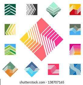 Design square vector logo template. Rectangular, rhombus icon set. Colorful pattern.You can use in the construction, factories, communications, electronics, or creative design concepts