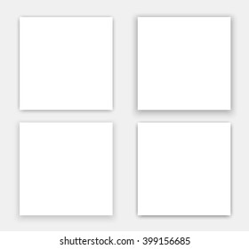 Design square web banners hanging in the air at different heights, simulating a white sheet of paper with shadow. Material design. Vector illustration