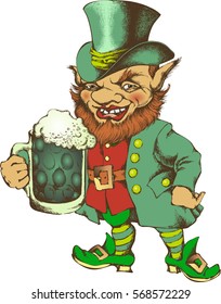 Design for st. Patrick's Day with Leprechaun. Vector illustration. Engraved style