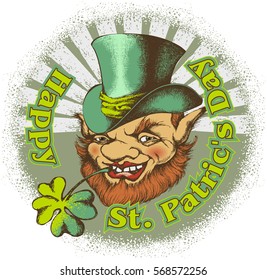 Design for st. Patrick's Day with Leprechaun. Vector illustration. Engraved style
