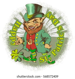 Design for st. Patrick's Day with Leprechaun. Vector illustration. Engraved style