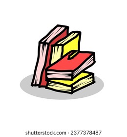 Design a stack of red and yellow books on a white background. Vector design