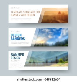 Design of standard white horizontal web banners with space for images and text. Vector illustration. Set