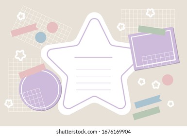 Design star geometric and graph paper line sticky note and letter vector.