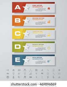 Design star number banners template/graphic or website layout. with set of business icons. 