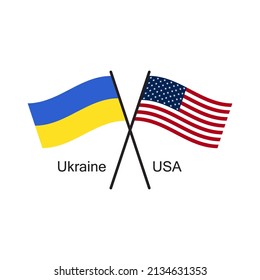 Design of the state flags of Ukraine and the United States of America. Symbol of partnership, business, cooperation. Vector illustration isolated on white background.